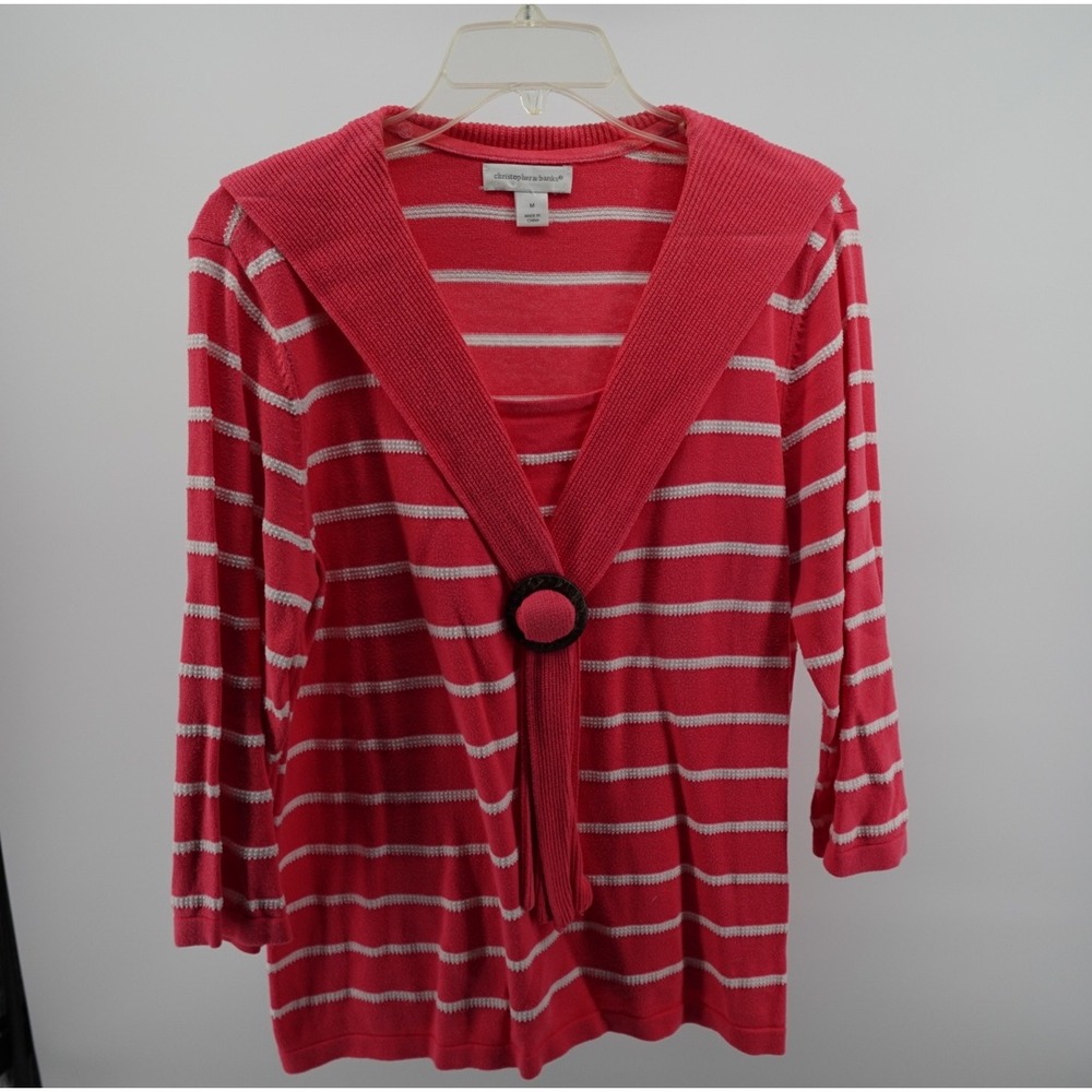 Christopher & Banks Coral Pink White Striped Ring Buckle Sweater Womens Medium